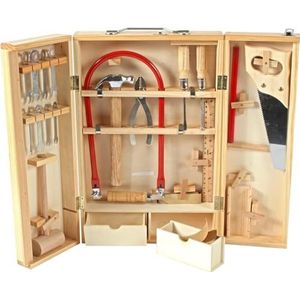 PLANÈTE BOIS - Houten gereedschapskast met echte gereedschappen - FSC - 098927-25 stuks - Beige - Hout - Kinderspel - Montessori - Motoriek - Knutselen - 26 cm x 40 cm - Vanaf 8 jaar