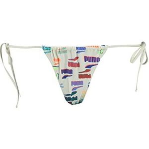 PUMA Dames Side Tie Tanga String Bikini Bottoms, White Combo, S, White Combo, S