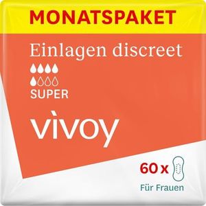 Vivoy Discreet Super – 60 inlegzolen in een maandpakket (6 x 10 stuks) – bij gemiddelde blarenzwakte en incontinentie – hygiënische inlegzolen voor vrouwen afzonderlijk verpakt