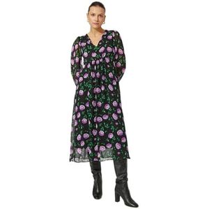 Koton Lange jurk met pofmouwen voor dames, Black Design (9D9), 34