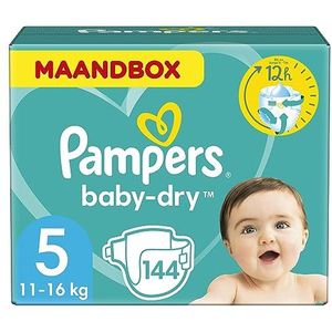 Pampers Baby-Dry Maat 5, 144 Luiers, MULTI-PACK, Tot 12 Uur Bescherming Rondom Tegen Lekken, 11kg-16kg