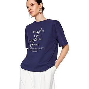 Trendyol Dames Relaxed fit Basic Crew Neck Knit T-shirt, Marineblauw, M, Donkerblauw, M