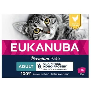 EUKANUBA Graanvrij* premium kattenvoer met kip - natvoer voor volwassen katten van 1 jaar, 12 x 85 g