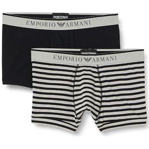 Emporio Armani Heren Stretch Katoen Garen geverfd 2-Pack Trunk, zwart/steen streep, XL, Zwart/Steen Streep, XL