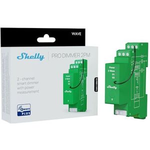 Shelly Wave Pro Dimmer 2PM – Z-Wave Lichtdimmer, 2 Kanalen, Draadloze Bediening voor LED en Halogeen, DIN-Rail Dimmer met Vermogensmeter, Afstandsbediening via App