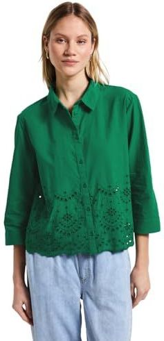 Street One Dames Overhemd blouse met borduursel in Groen, in size: 34