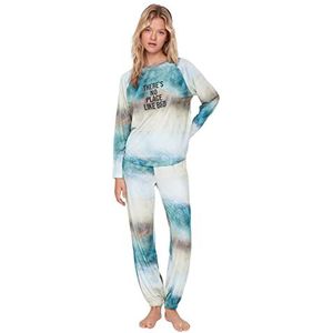 Trendyol Vrouwen Met Slogan Midden Gebreide T-shirt-Broek Pyjama Set, Meerkleurig, M
