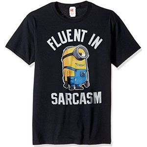 Despicable Me Men's Minions Stuart Fluent in Sarcasm Funny Graphic Tee, Black, Medium