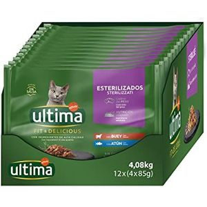 Ultima Natvoer voor katten met rundvlees en tonijn - 4 x 85 g x 12 (4,08 kg) - 4080 g