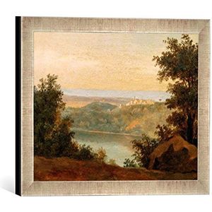Fotolijst van Pierre-Henri de Valenciennes ""Le lac de Nemi: au loin la ville de Genzano"", kunstdruk in hoogwaardige handgemaakte fotolijst, 40x30 cm, zilver raya