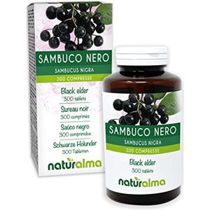 Gewone vlier (Sambucus nigra) bloemen (vlierbloesem) en vruchten (vlierbessen) NATURALMA | 150 g | 300 tabletten van 500 mg | Voedingssupplement | Natuurlijk en Veganistisch
