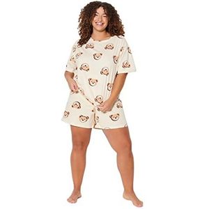 Trendyol Dames TBBSS23AI00022 pyjamaset in grote maten, ecru, XL, ecru, XL