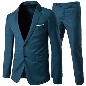 Allthemen Mens Suits 2 Stuk Slim Fit Trouwjurk Pak Twee Knoppen Zakelijke Pak Blazer Casual Jassen Broek, Blauw, XXL