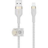 Belkin BoostCharge Pro Flex gevlochten USB Type A/Lightning-kabel (1 m), MFi-gecertificeerde laadkabel voor iPhone 14/14 Plus, 13, 12, Pro, Max, mini, SE, iPad en meer – Wit