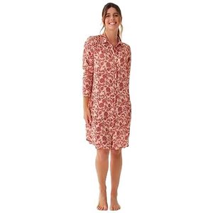 Dagi Dames Sleepwear Long Sleeve, Shirt Collar Nightie Nightgown, Terracotta, 38, terracotta