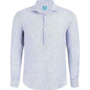 Panareha Men's Striped Linen Popover Shirt SARDEGNA Blue, White (S)