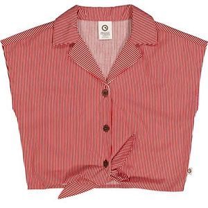 by Green Cotton Poplin Stripe Crop S/S Button Down Shirt voor jongens, Balsem Cream/Apple Red, 128 cm