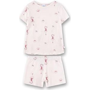 Sanetta Meisjespyjama, kort, roze, hoogwaardige en comfortabele pyjama van katoen-modal-mix voor meisjes, korte mouwen, pyjama met ballerina-beer, pyjamaset voor meisjes, roze, 92