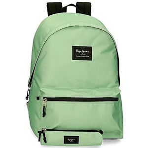 Pepe Jeans Aris Rugzak voor laptop en schooltas, 39,6 cm, groen, 31 x 44 x 17,5 cm, polyester, 23,87 l, Groen, rugzak en etui