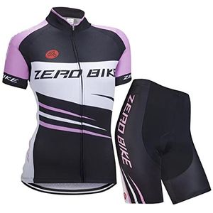 Vrouwen Fietsen Fietsen Ademend Sneldrogende Jerseys Set, Jersey Cycle Korte Mouw Jas + 3D Kussen Gestoffeerde Strakke Shorts Broek