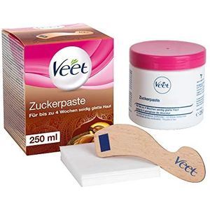 Veet Pure suikerpasta met vanillebloesemgeur, suikerpasta voor ontharing op lichaam en gezicht, 1 x 250 ml, incl. houten spatel en stoffen strips