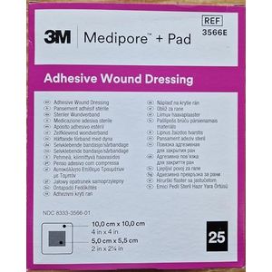 Medipore 3566E verbanden, pad 3M, 10 cm x 10 cm (verpakking van 25)