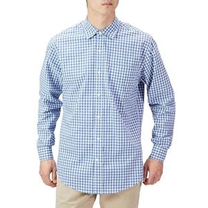 Amazon Essentials Men's Casual poplin overhemd met normale pasvorm en lange mouwen, Blauw Wit Geruit, S