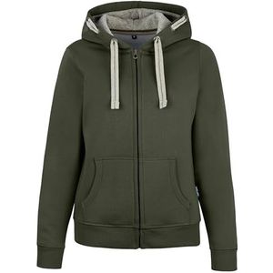 HRM Premium damesjack met capuchon met contrasterende binnenvoering, basic hoodie met ritssluiting, hoogwaardige en duurzame damestops, olijfgroen, 3XL