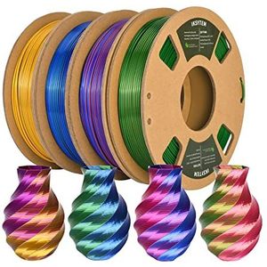 IKSYTEM 3D Printer Filament Bundle, Dual Color Filament, Zijde PLA Filament 1.75mm Bundel, Zijde Goud Paars, Zijde Rood Groen, Zijde Blauw Groen, Zijde Rood Blauw, 3D Printing Filament, 250gX 4 PLA