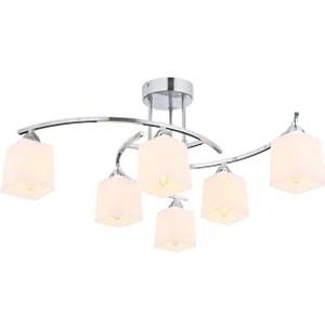 Moderne chroom-kroonluchter, 32 cm lengte, 51 cm diameter, 6 x E14 Max 4 W, IP20, elegant Scandinavisch design voor stijlvolle thuisdecoratie