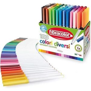 Fibracolor 100 kleuren - koffer 100 viltstiften conisch in 100 verschillende kleuren super wasbaar