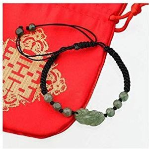 Armband zwart en pixiu van jade groen – symbool Feng Shui rijkdom en bescherming – satijnen zakje gratis