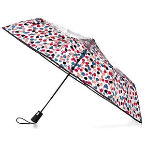 Totes Clear Canopy Automatische Open Opvouwbare Paraplu Clear Polka Dot, One Size, Dames en Heren Clear Canopy Automatisch Open Opvouwbare Paraplu