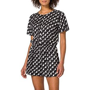 Love Moschino Dames Fluid Viscose Twill Short Sleeved Playsuit in allover drops print, casual jurk, Gocce Bcq F Ner, 48 NL