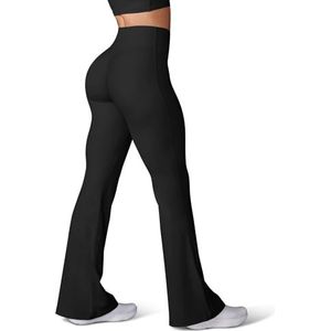 HEGALY Flare yogabroek voor dames - Crossover Flare Leggings Boterachtige Zachte Hoge Taille Workout Casual Bootcut Broek, Zwart, XL