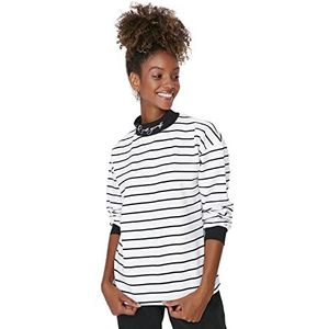 Trendyol Gestreept Regular Sweater met hoge hals voor dames, wit, S, Kleur: wit, S