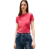 TOMMY JEANS Dames TJW Slim ESS Logo 1 TEE EXT DW0DW21542, Rood, XXS, Rood (Vintage Cerise), XXS