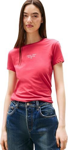 TOMMY JEANS Dames TJW Slim ESS Logo 1 TEE EXT DW0DW21542, Rood, XXS, Rood (Vintage Cerise), XXS