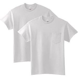 Gildan Heren Ultra Katoen T-shirt voor volwassenen met zak, verpakking van 2 stuks, Wit, XXL