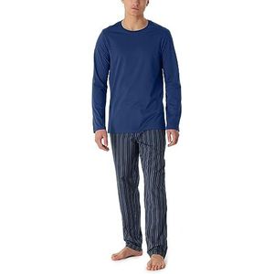Schiesser Herenpyjama lang met geweven broek en gemercericiseerde katoenen premium pyjamaset, marineblauw, 58, navy, 58