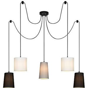 BRILONER Lampen - plafondlamp, plafondlamp 5 lampen, hanglamp, hanglamp, 5x E14, textielkap, zwart-wit-grijs, 1.000x1.450mm (DxH), 4107-055