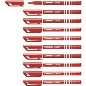 Fineliner met meeverende schrijfpunt - STABILO SENSOR F - fijn - 10 stuks - rood