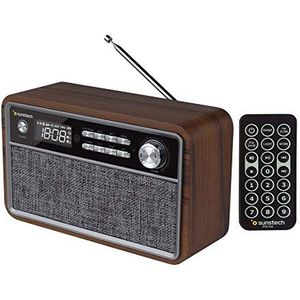 Sunstech RPBT500 - FM-radio - Hout - Bluetooth-luidspreker - Dubbel Alarm - USB - Micro SD - AUX-in