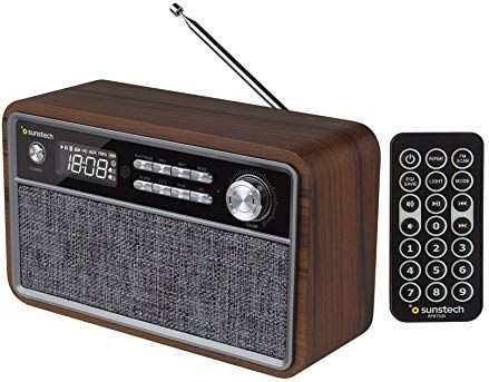 Sunstech RPBT500 - FM-radio - Hout - Bluetooth-luidspreker - Dubbel Alarm - USB - Micro SD - AUX-in