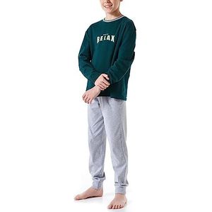 Schiesser Jongenspyjama set pyjama warme kwaliteit badstof - fleece - interlock - maat 140 tot 176, donkergroen 180001, 140 cm