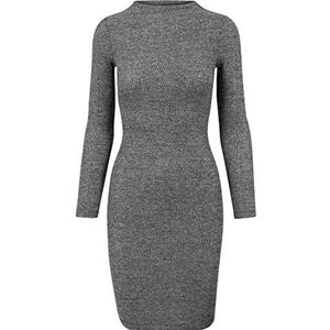 Urban Classics Midi jurk voor dames, met lange mouwen, rib jurk, sportief, elegant en knielang, in de kleuren zwart, charcoal en donkerkaki, maat XS tot 5XL, grijs (charcoal 91), L