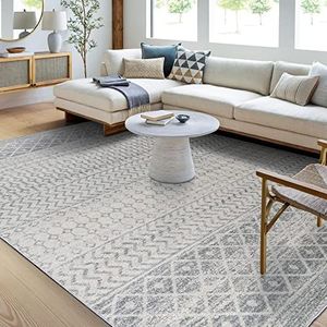Surya Mooi geometrisch tapijt - Scandi vloerkleden, woonkamer, eetkamer, keuken - neutraal, Azteekse abstracte tapijten - boho-tapijtstijl, onderhoudsvriendelijke pool - 120 x 170 cm groot grijs en
