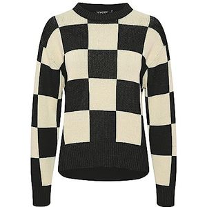 Soaked In Luxury Damespullover Graphic Print Regular Fit lange mouwen, Zwart en Wit Grote Check, M