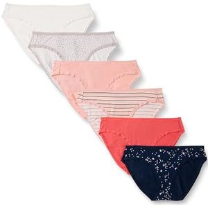 Amazon Essentials Women's Katoenen onderbroek in bikinimodel (verkrijgbaar in grote maten), Pack of 6, Sterren/Stippen/Streep/Veelkleurig, M