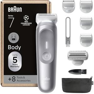 Braun Bodygroomer Series 7 BG7555, +8 accessoires, trimmen & scheren, waterdicht, grijs